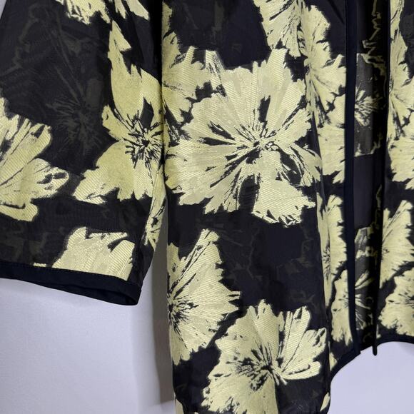 Ming Wang Jacket Womens Large Black Yellow Floral Jacquard Open Front Topper - Picture 4 of 8